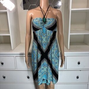 En Focus Studio Women's Blue Black Paisley Strapless Tube Dress Size 4